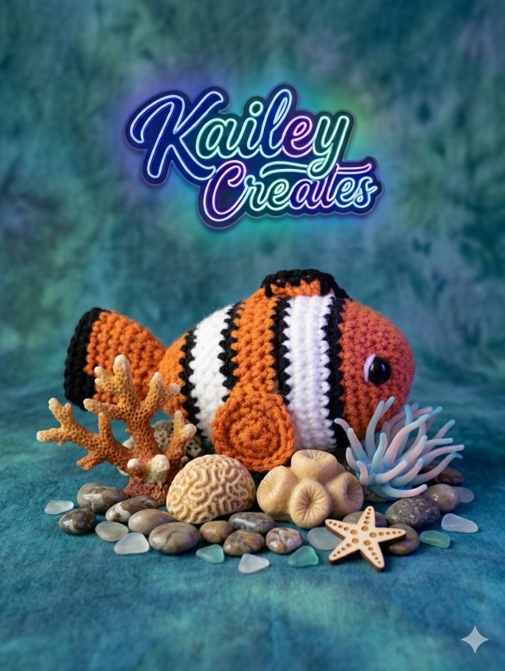 Crocheted Orange & White Clownfish Plush Toy Handmade